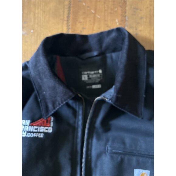 carhartt jacket Black Denim flannel
 Lined Size Large Coffee Logo Detroit - Picture 4 of 9